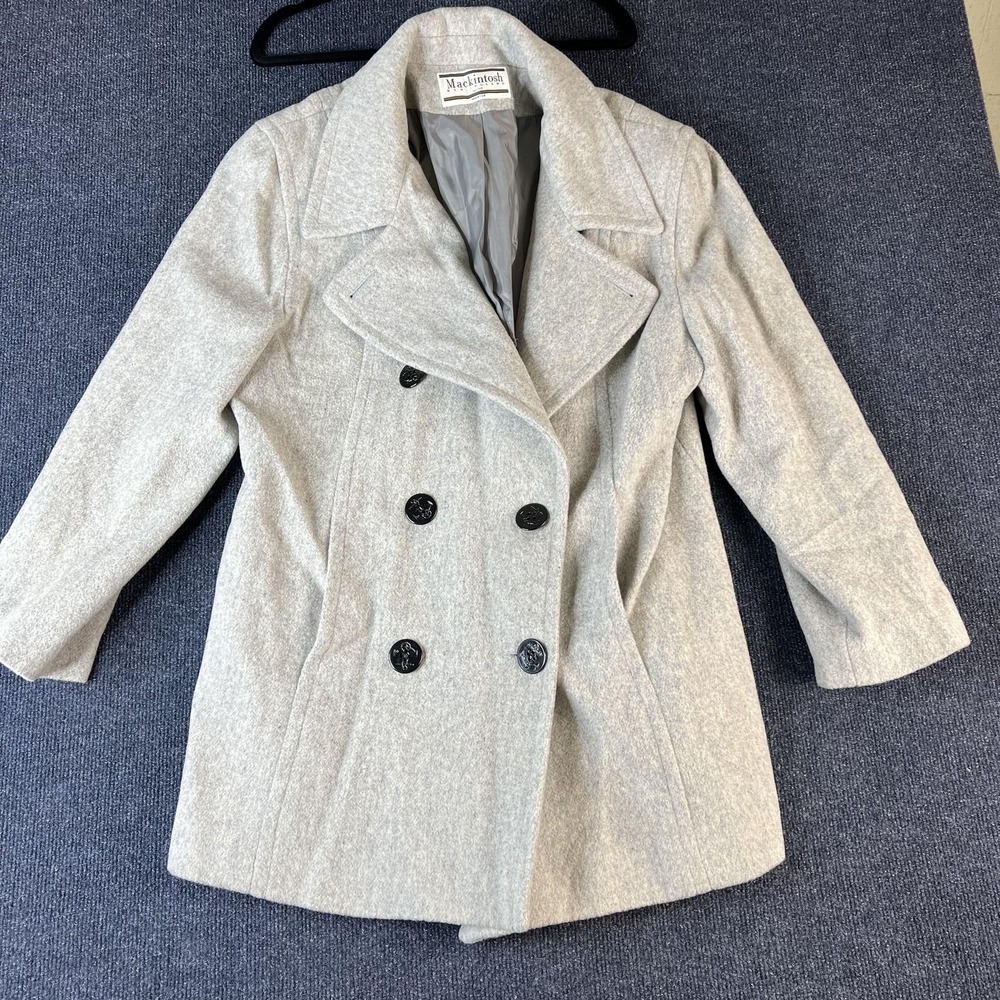 Mackintosh New England Coat Womens 16 Gray Wool Peacoat Double Breasted Made USA